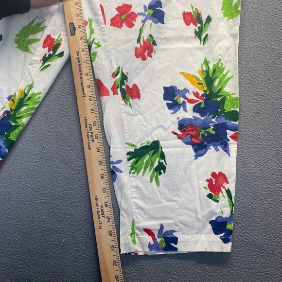 Womens Pull on Capri‎ Elastic Waist Red White Blue Floral Pants Large,Pockets - Picture 7 of 12